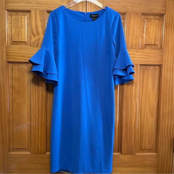 Liz Claiborne Royal Blue Bell Sleeve Dress Size 14 NWT - Picture 1 of 8